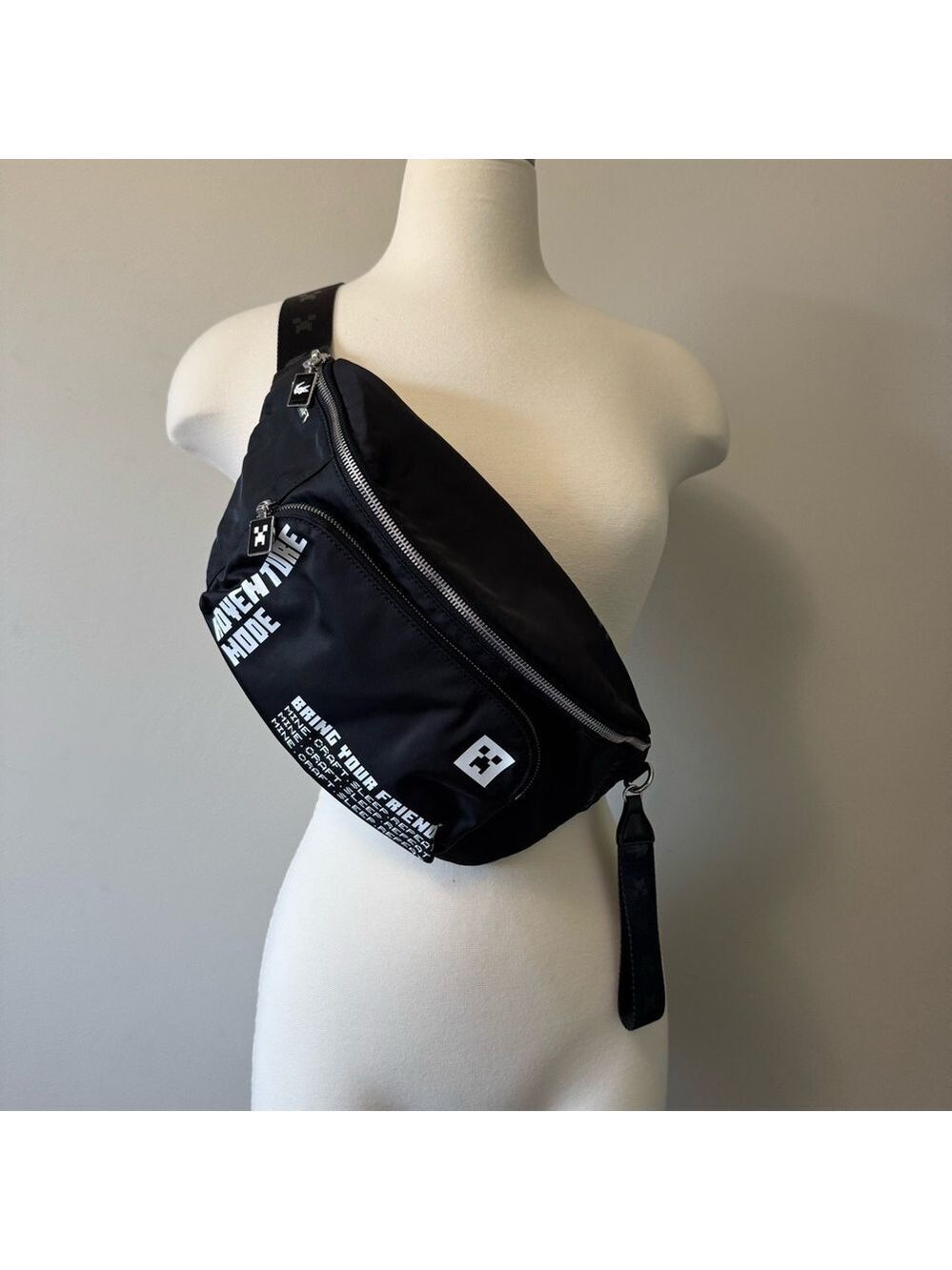 Lacoste Black Text-Print Belt Bag Unisex NWOT